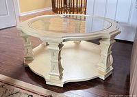 Full view showing glass top and wood base
