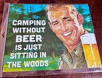 front view of metal sign showing text and illustration