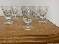 Front view of six Edinburgh Crystal Appin pattern glasses