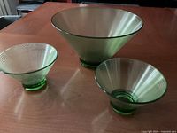 All three green ribbed bowls showing relative sizes