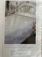 Overall view of bedspread on bed showing size, color and pattern