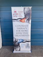 Front view of assembled retractable banner showing graphic and full height