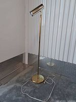 Full view of brass floor lamp with cord