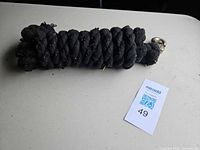 Coiled black braided lead rope showing overall form
