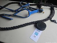 Full halter with attached black rope laid on table