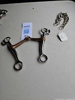 Entire bit with chain and lot tag on table