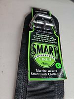 Close-up of buckle end with Smart Collection tag and stainless buckle