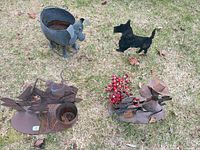 All four metal items and faux berries on lawn