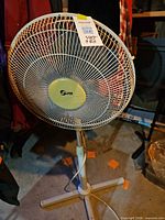 Full view of Super pedestal fan showing grill, stand and base