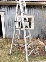 Full view of ladder set in A-frame configuration