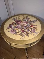 Top view showing floral design and gold rim