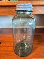 Full view of Ball quart aqua mason jar with lid