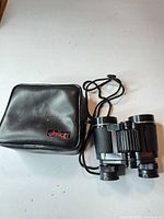 Binoculars beside black vinyl Jason case showing overall lot