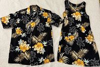 Shirt and dress laid flat to show entire set and matching pattern