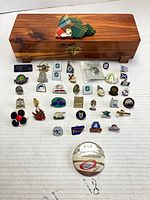 Full layout showing wood box at top and entire array of pins and button