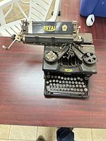 Front top view of Royal portable typewriter on table