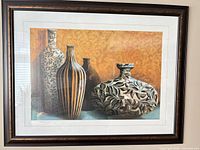 Full view of framed still-life print showing artwork, mat and frame