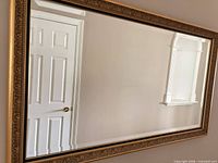 Full view of mirror reflecting door, shows horizontal orientation and frame