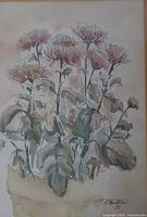 Close view of watercolour showing flowers and foliage
