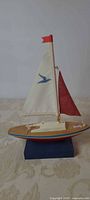 Full view of sailboat on stand