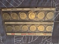 Front view showing 12 Millennium quarters in plastic holder, reverse designs visible