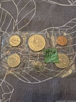 Reverse side of sealed 1974 Canadian mint set showing Winnipeg Centennial dollar and other coin reverses
