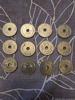 All twelve Danish 25 øre coins front side visible