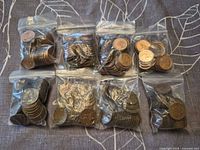 Seven bags of Canadian pennies