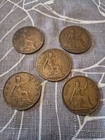 Five Britannia reverse sides showing dates 1907 1919 1936 1939 1946