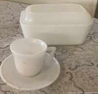 Refrigerator dish, cup, saucer overall view