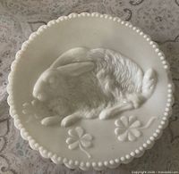 Top view showing rabbit, shamrocks, beaded rim