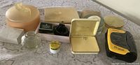 Group view of all items including Walkman, boxes, containers