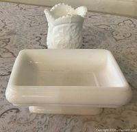 Soap dish front with toothpick holder behind
