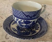 Cup on saucer, showing pattern and glaze
