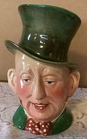 Front view of Beswick Mr. Micawber Toby mug showing facial detail and tall hat