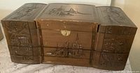 Full view of jewelry box front and side drawers