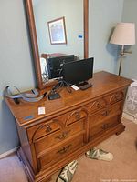 Front view of Bassett dresser with attached mirror