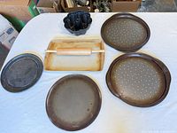 All pans and rolling pin laid out overview