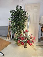 Full view of ficus tree and floral arrangement