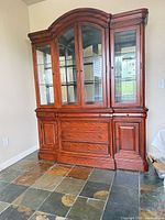 full view of china cabinet showing overall design, finish and size