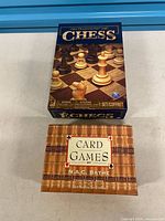 Front view of Traditions Chess box and Card Games gift set closed