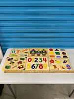 overview of five wooden puzzles on table