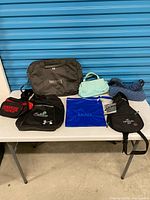 Group shot of all seven bags on table