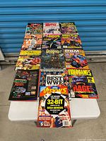 Overhead view of all magazines laid out on table