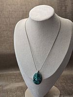 Full view of necklace on display bust showing pendant and chain