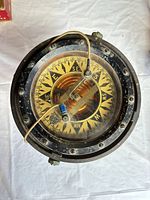 Top view of compass showing face, degree markings and brand text