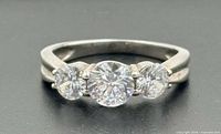 Front view of three-stone sterling silver ring