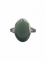 Front view of sterling silver ring with green oval stone