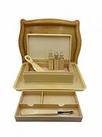 Full set opened showing tray, drawer, inner box, three perfume bottles, shoe horn, manicure tool