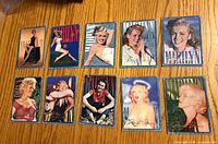 Front view of ten Marilyn Monroe trading cards in sleeves